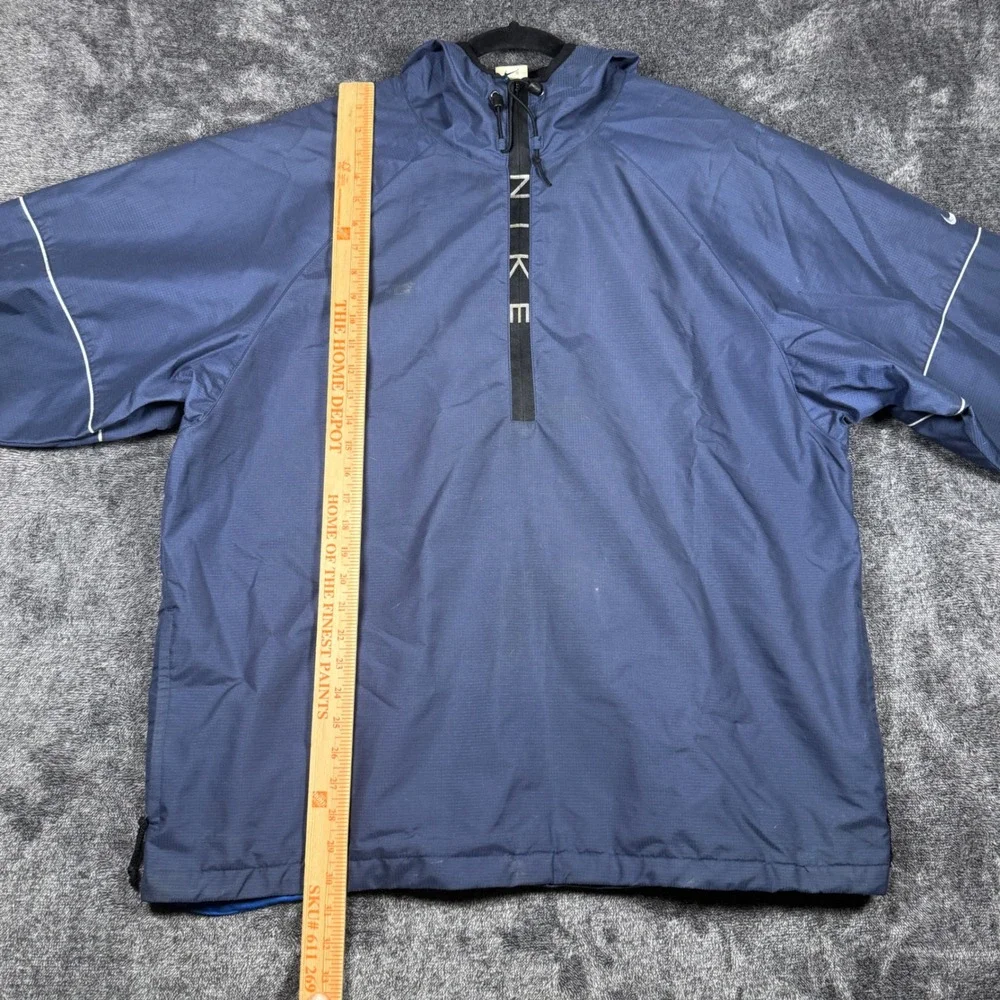 Vintage Nike Windbreaker Navy Blue Quarter Zip Hooded Ripstop Pullover Mens XL